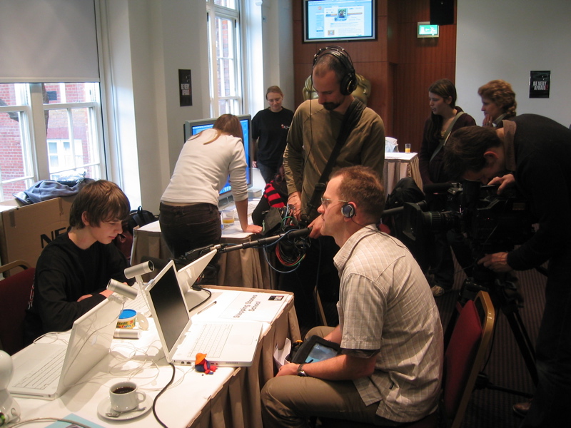 Film crew interviewing and asking Dan about his work