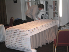 Jim Wood lays out the table cloth