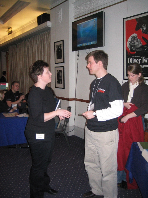 Lys Johnson talking to Ravensbourne student