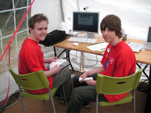 Dominic and Daniel at the podcasting station