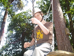 Dan sits ready to launch himself down the zip line