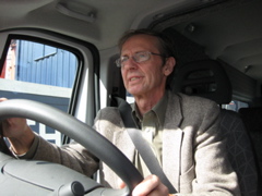 Neil drives us through the streets of London to the South Bank.