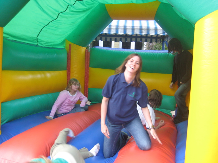 Having cooked dinner and tidied away (sorry no photos), we blew up the bouncy castle.