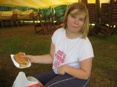 Jessica eating a huge pastry