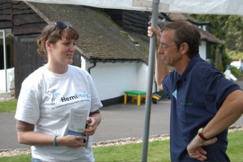 Alice Doyle, of HemiHelp chats to Neil Clark of Stepping Stones School