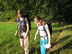 Claire Greenwood and Amie walking in the sunshine.