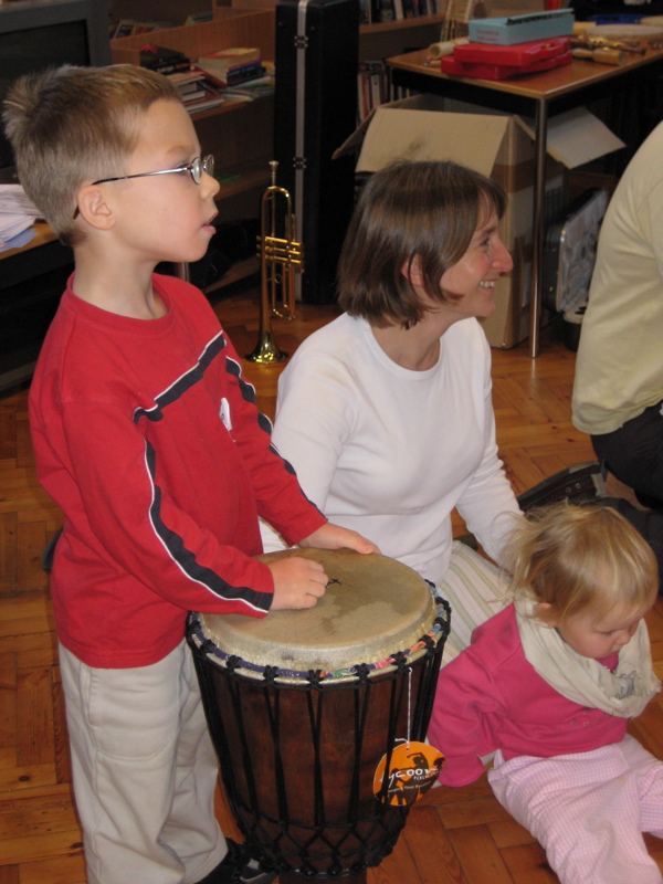 Ben ready to tap out a beat on the drums
