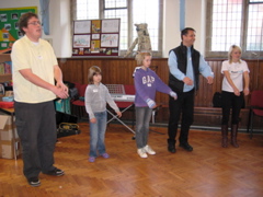 Dan, Martha, Honoer, Dad and Sally step out a rhythm