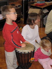 Ben ready to tap out a beat on the drums