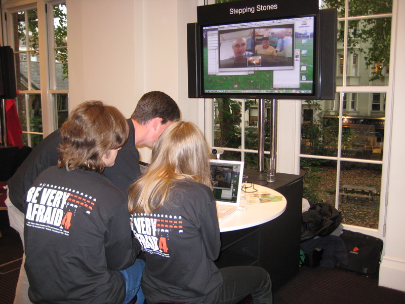 Three-way video conference between Grand Cayman., Little Cayman and BAFTA.